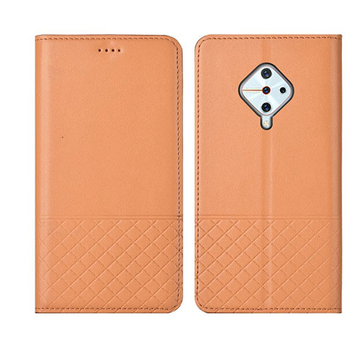 Leather Case Stands Flip Cover L07 Holder for Vivo X50 Lite Orange