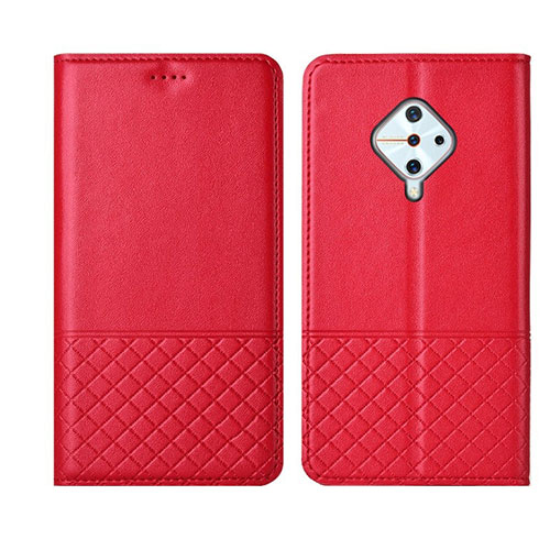Leather Case Stands Flip Cover L07 Holder for Vivo X50 Lite Red