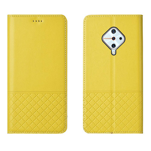 Leather Case Stands Flip Cover L07 Holder for Vivo X50 Lite Yellow