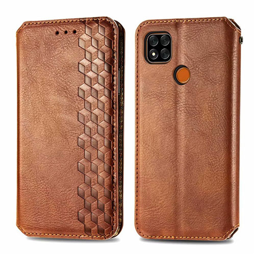 Leather Case Stands Flip Cover L07 Holder for Xiaomi Redmi 9 India Brown