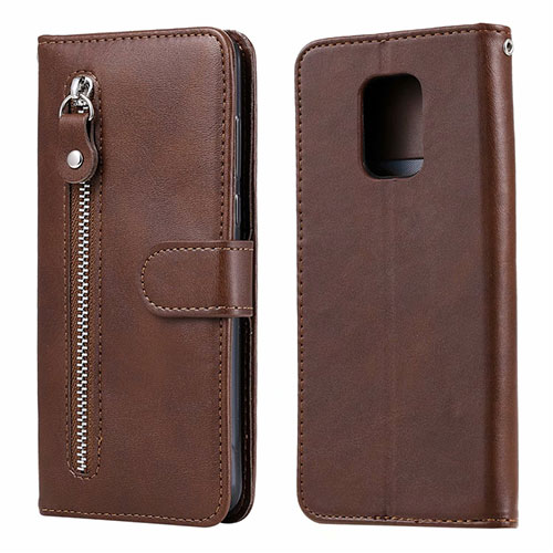 Leather Case Stands Flip Cover L07 Holder for Xiaomi Redmi Note 9 Pro Max Brown