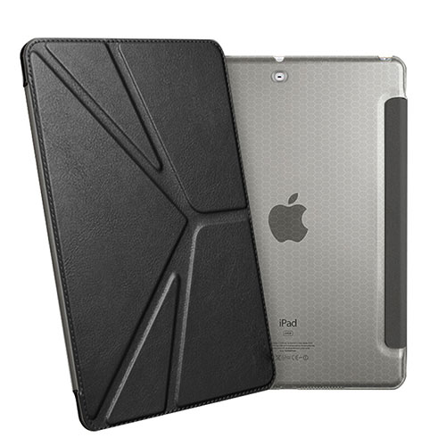 Leather Case Stands Flip Cover L08 for Apple New iPad 9.7 (2017) Black