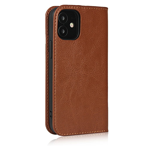 Leather Case Stands Flip Cover L08 Holder for Apple iPhone 12 Light Brown