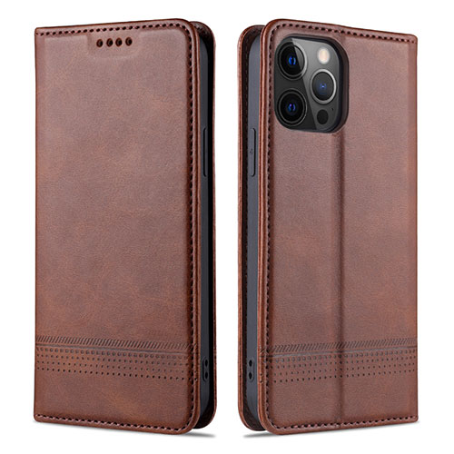 Leather Case Stands Flip Cover L08 Holder for Apple iPhone 12 Pro Max Brown