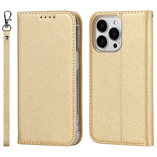 Leather Case Stands Flip Cover L08 Holder for Apple iPhone 14 Pro Gold
