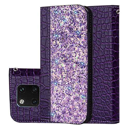 Leather Case Stands Flip Cover L08 Holder for Huawei Mate 20 Pro Purple