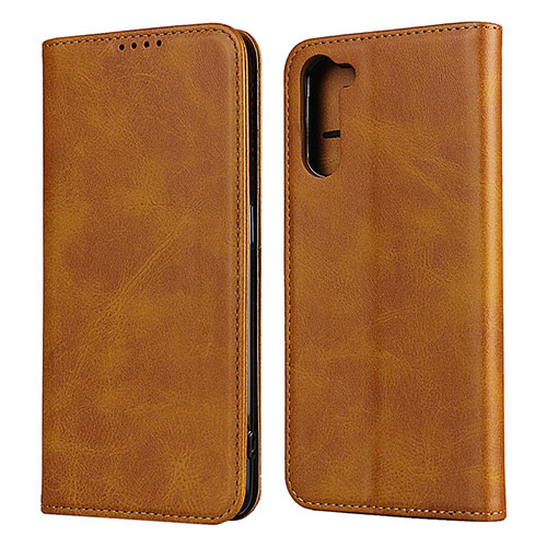 Leather Case Stands Flip Cover L08 Holder for Oppo Reno3 A Light Brown