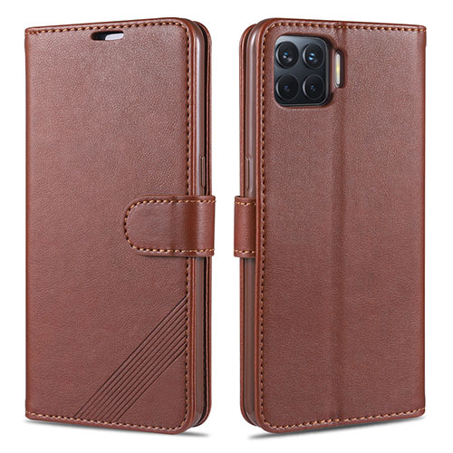 Leather Case Stands Flip Cover L08 Holder for Oppo Reno4 F Brown