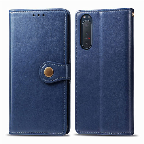 Leather Case Stands Flip Cover L08 Holder for Sony Xperia 5 II Blue