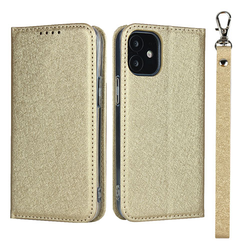 Leather Case Stands Flip Cover L09 Holder for Apple iPhone 12 Mini Gold