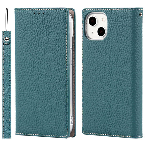 Leather Case Stands Flip Cover L09 Holder for Apple iPhone 13 Cyan