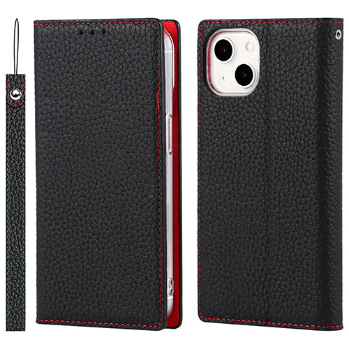 Leather Case Stands Flip Cover L09 Holder for Apple iPhone 14 Black