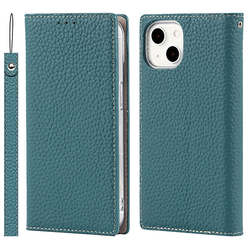 Leather Case Stands Flip Cover L09 Holder for Apple iPhone 14 Plus Cyan
