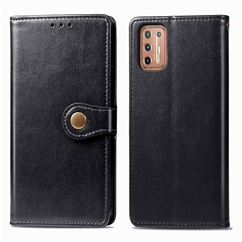 Leather Case Stands Flip Cover L09 Holder for Motorola Moto G9 Plus Black