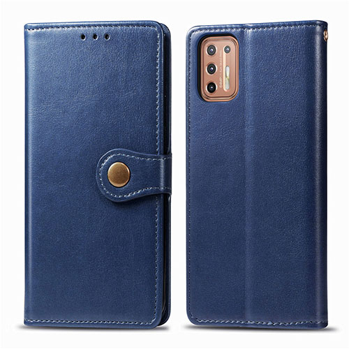 Leather Case Stands Flip Cover L09 Holder for Motorola Moto G9 Plus Blue