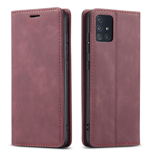Leather Case Stands Flip Cover L09 Holder for Samsung Galaxy A51 5G Red Wine