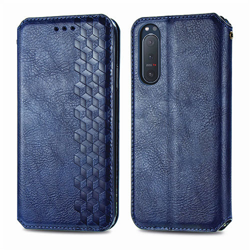 Leather Case Stands Flip Cover L09 Holder for Sony Xperia 5 II Blue