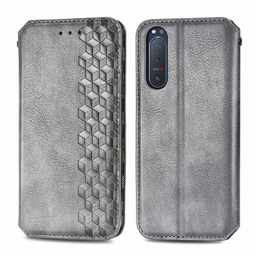 Leather Case Stands Flip Cover L09 Holder for Sony Xperia 5 II Gray