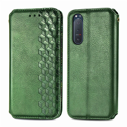 Leather Case Stands Flip Cover L09 Holder for Sony Xperia 5 II Green