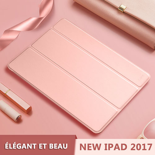 Leather Case Stands Flip Cover L10 for Apple New iPad 9.7 (2017) Rose Gold