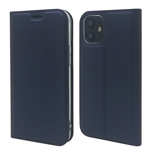 Leather Case Stands Flip Cover L10 Holder for Apple iPhone 12 Mini Navy Blue