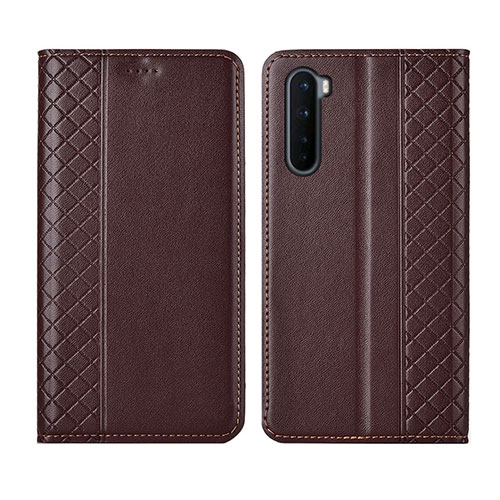 Leather Case Stands Flip Cover L10 Holder for OnePlus Nord Brown