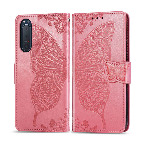 Leather Case Stands Flip Cover L10 Holder for Sony Xperia 5 II Pink