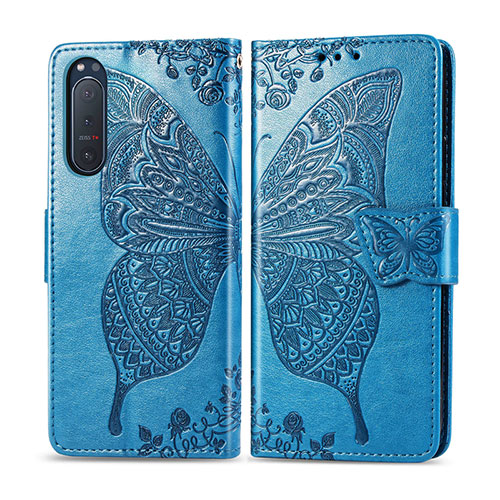 Leather Case Stands Flip Cover L10 Holder for Sony Xperia 5 II Sky Blue