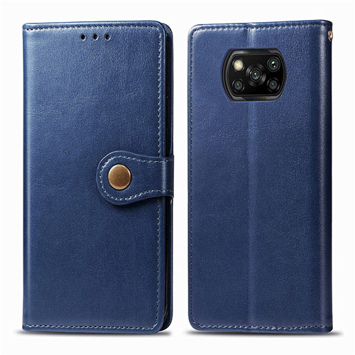 Leather Case Stands Flip Cover L10 Holder for Xiaomi Poco X3 Pro Blue