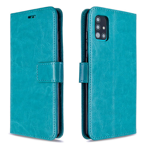 Leather Case Stands Flip Cover L11 Holder for Samsung Galaxy A51 5G Cyan