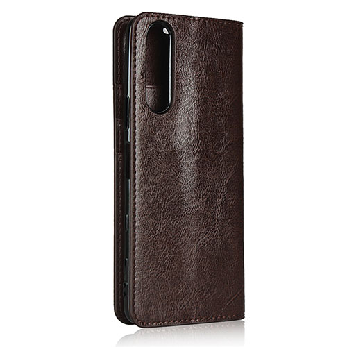 Leather Case Stands Flip Cover L11 Holder for Sony Xperia 5 II Brown