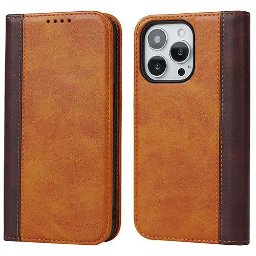 Leather Case Stands Flip Cover L13 Holder for Apple iPhone 14 Pro Brown