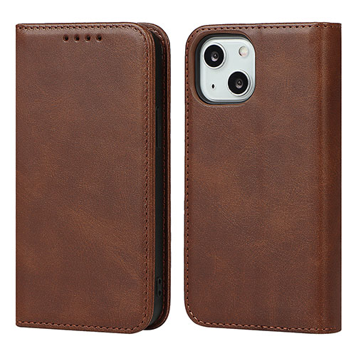 Leather Case Stands Flip Cover L14 Holder for Apple iPhone 13 Brown