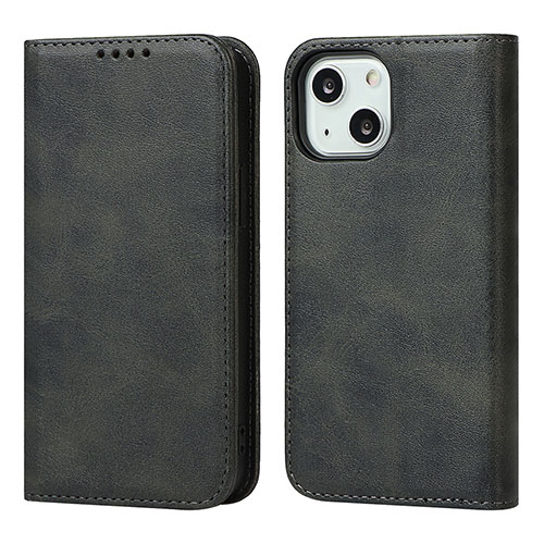 Leather Case Stands Flip Cover L14 Holder for Apple iPhone 14 Black