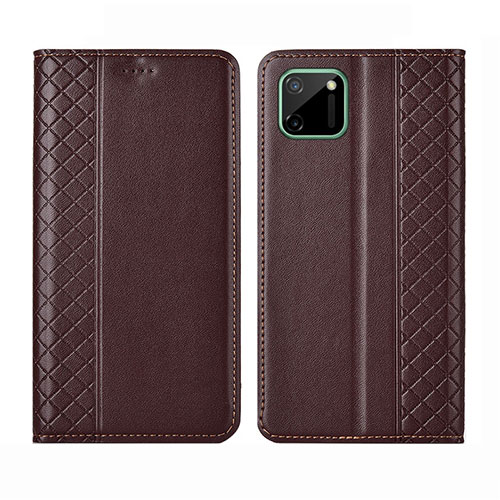 Leather Case Stands Flip Cover L14 Holder for Realme C11 Brown