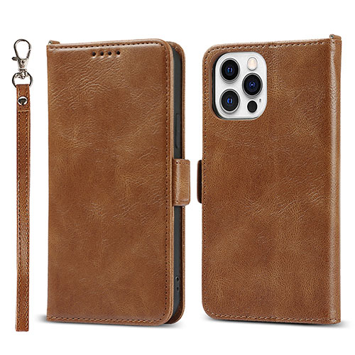 Leather Case Stands Flip Cover L15 Holder for Apple iPhone 14 Pro Max Brown