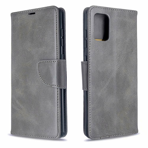 Leather Case Stands Flip Cover L16 Holder for Samsung Galaxy A71 5G Gray