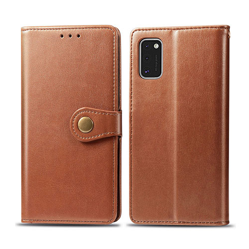 Leather Case Stands Flip Cover L18 Holder for Samsung Galaxy A41 Brown