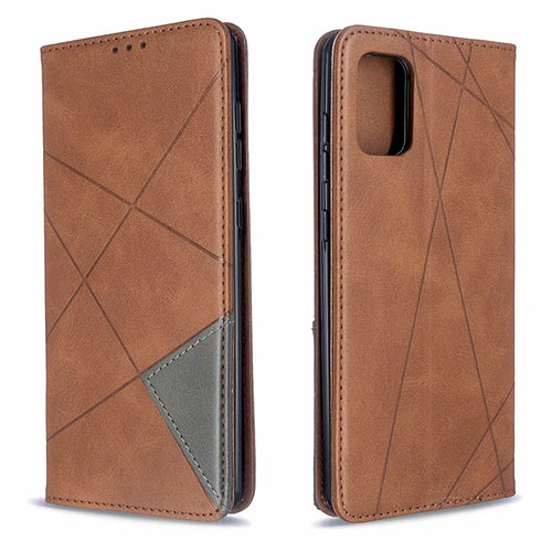 Leather Case Stands Flip Cover L18 Holder for Samsung Galaxy A71 5G Brown