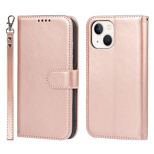 Leather Case Stands Flip Cover L19 Holder for Apple iPhone 14 Plus Rose Gold