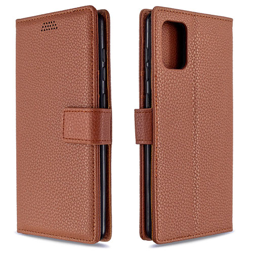 Leather Case Stands Flip Cover L22 Holder for Samsung Galaxy A71 5G Brown
