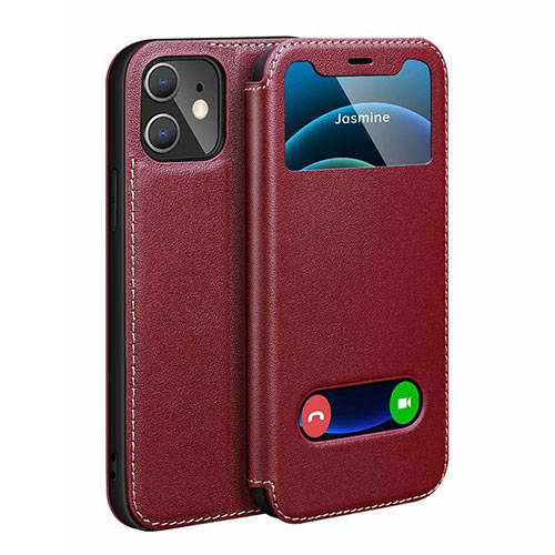 Leather Case Stands Flip Cover N01 Holder for Apple iPhone 12 Mini Red