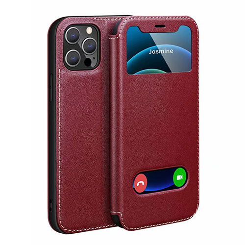 Leather Case Stands Flip Cover N01 Holder for Apple iPhone 12 Pro Max Red