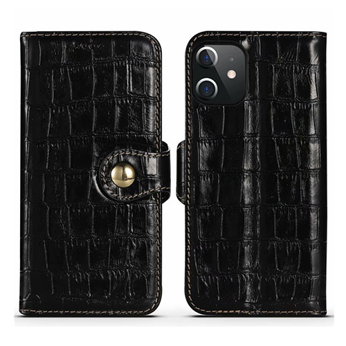 Leather Case Stands Flip Cover N02 Holder for Apple iPhone 12 Mini Black