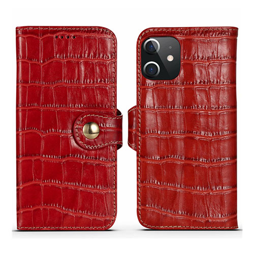Leather Case Stands Flip Cover N02 Holder for Apple iPhone 12 Mini Red