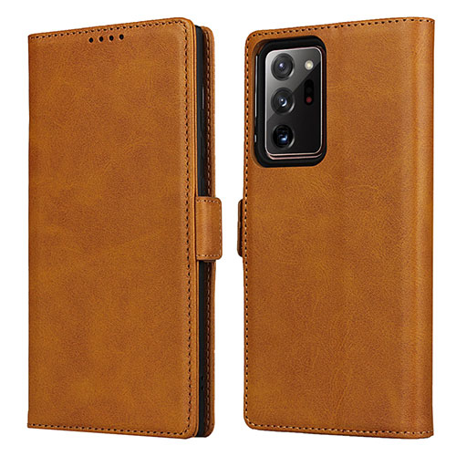 Leather Case Stands Flip Cover N02 Holder for Samsung Galaxy Note 20 Ultra 5G Light Brown