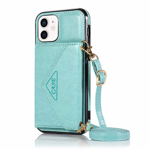 Leather Case Stands Flip Cover N03 Holder for Apple iPhone 12 Mini Cyan
