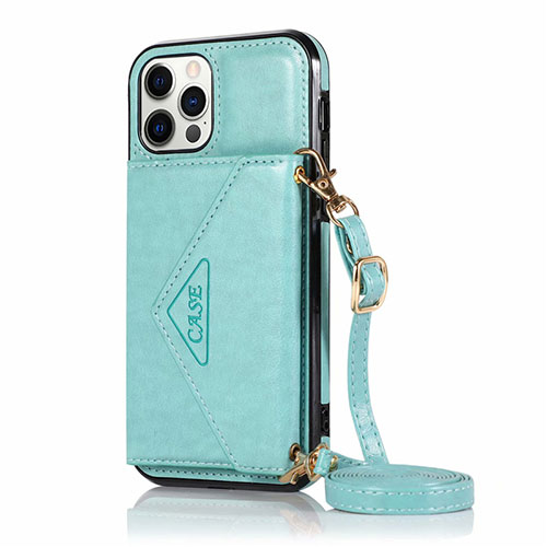Leather Case Stands Flip Cover N03 Holder for Apple iPhone 12 Pro Max Cyan