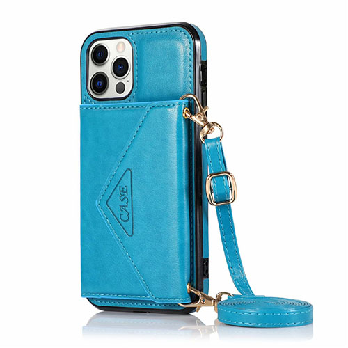 Leather Case Stands Flip Cover N03 Holder for Apple iPhone 12 Pro Sky Blue