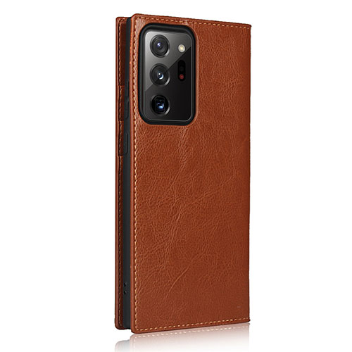 Leather Case Stands Flip Cover N04 Holder for Samsung Galaxy Note 20 Ultra 5G Light Brown